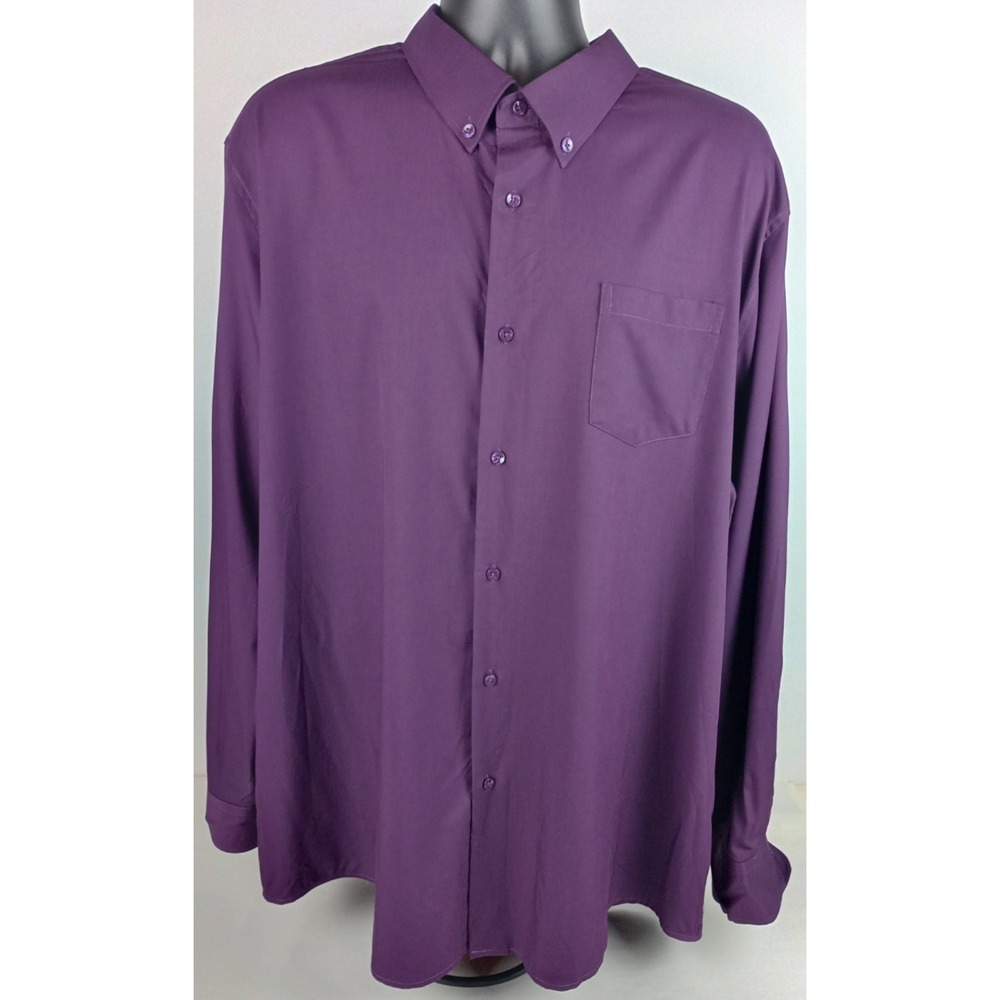 Fahizo Men 3XL Dark Purple Plum Chest Pocket Button Down Long Sleeve Dress Shirt